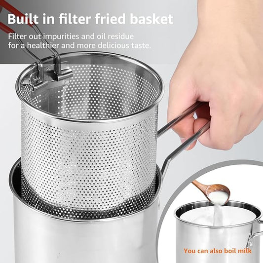Stainless Steel 1.2L Deep fryer Pot with Strainer and Handle