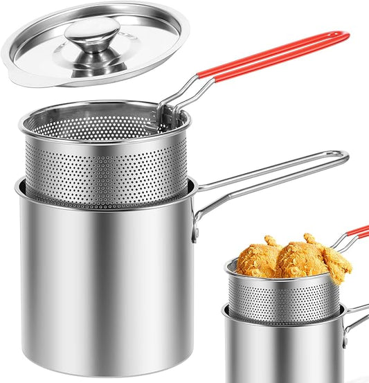 Stainless Steel 1.2L Deep fryer Pot with Strainer and Handle